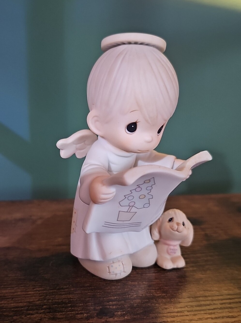 Precious Moments White Angel Figurine with Puppy Reading 520357